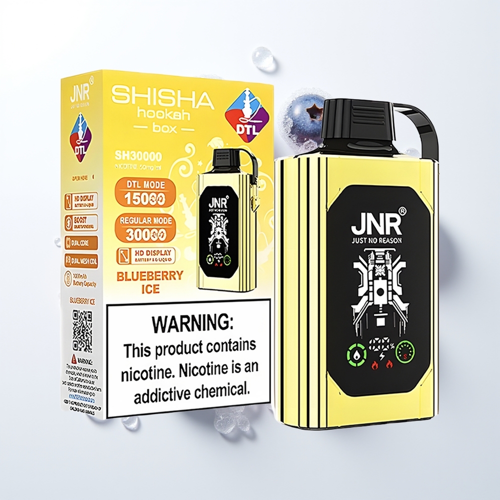 JNR Shisha Hookah Box 20500 Pūšu Zemeņu Ledus HD Displejs 1000mAh 25ml Dual Mesh Coil Dual Core Type-C Quick Charge 0% 2% 5%