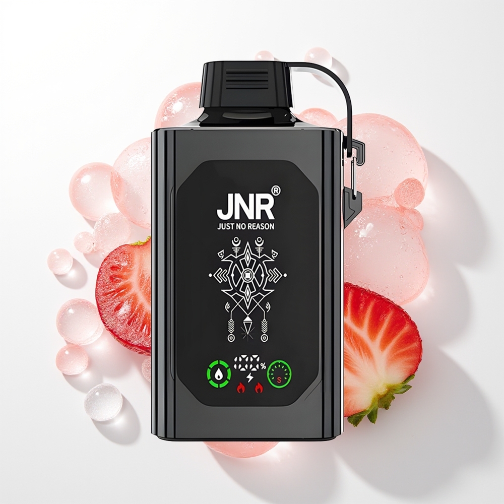 JNR Shisha Hookah Box 20500 Puffs Zemeņu Ledus ar HD Displeju, 1000mAh Akumulatoru, 25ml E-šķidruma, Dual Mesh Coil & Dual Core, Type-C Quick Charge, Nikotīns 0%,2%,5%