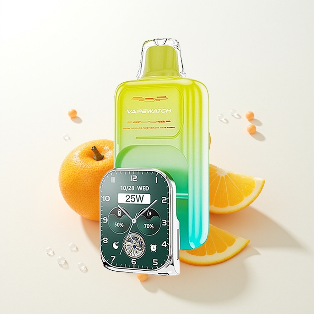 JNR VapeWatch 30000 Pūšu Vienreizējās Lietošanas Vape Apelsīnu Mango ar 1000mAh bateriju, 19mL e-šķidruma, 5% nikotīna, Dual Mesh Coil un Type-C Quick Charge
