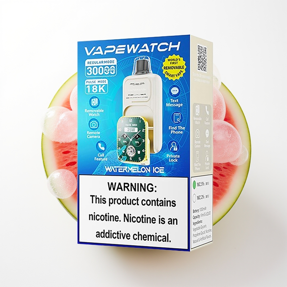 JNR VapeWatch 30000 Pūšu Vienreizējās Lietošanas Vape Arbūza Ledus ar 1000mAh, 19mL, 5% Nikotīna, Dual Mesh Coil, Type-C Quick Charge