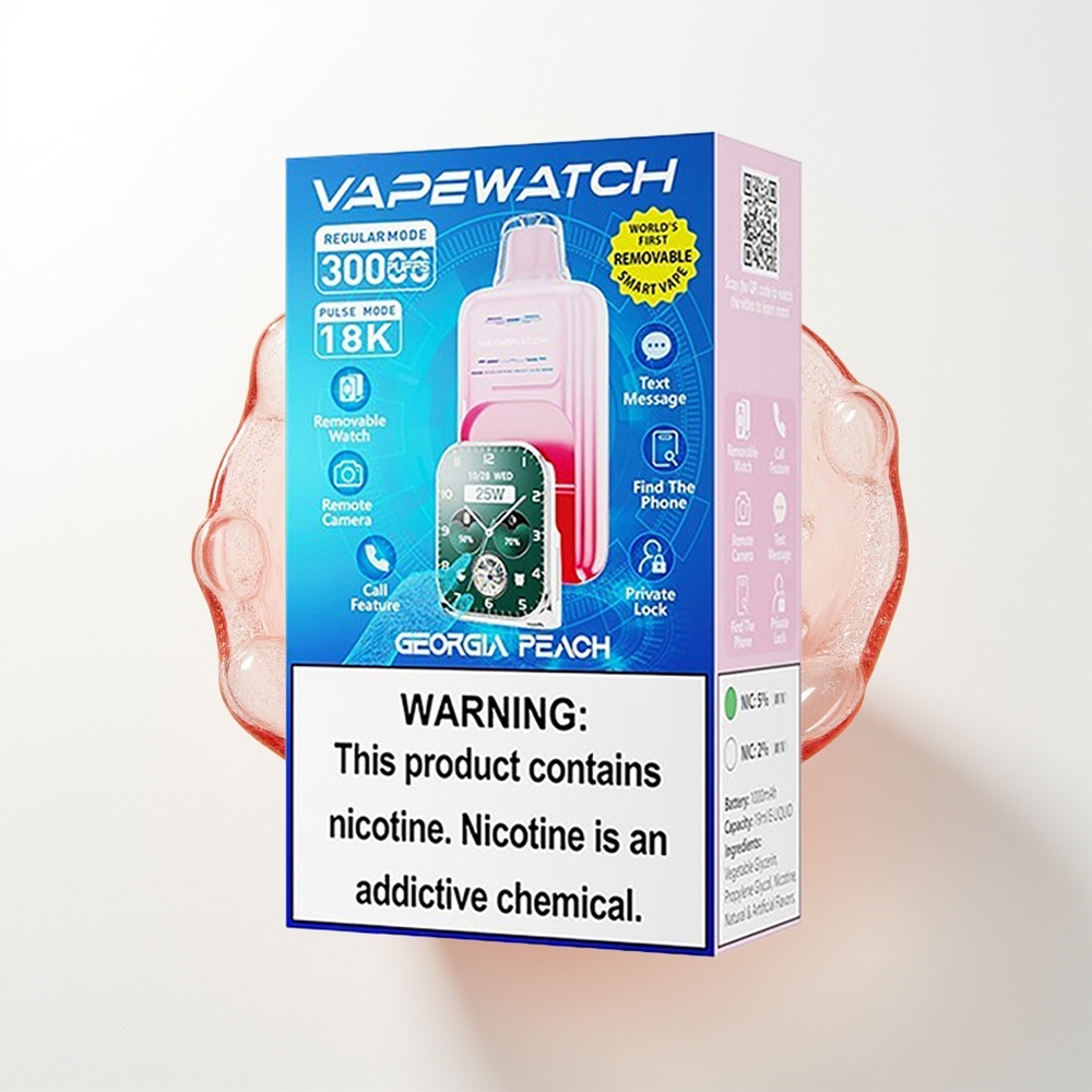 JNR VapeWatch 30000 Pūšu Vienreizējās Lietošanas Vape Džordžijas Persiks 1000mAh 19mL 5% Dual Mesh Coil Type-C