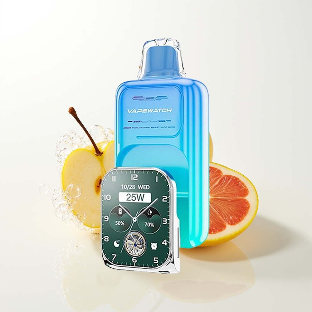 JNR VapeWatch 30000 Pūšu Vienreizējās Lietošanas Vape Skābā ābolu ledus ar 1000mAh bateriju, 19mL e-šķidruma, 5% nikotīna, Dual Mesh Coil un Type-C Quick Charge