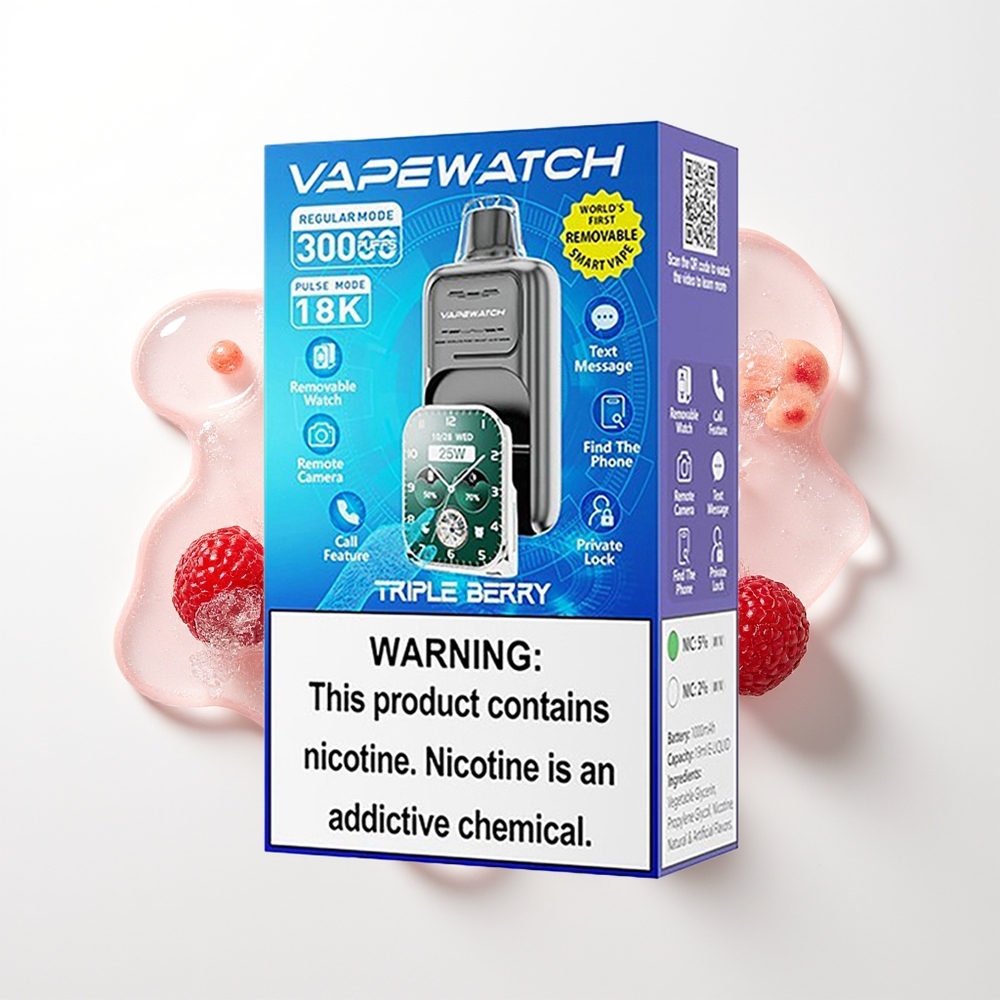 JNR VapeWatch 30000 Pūšu Vienreizējās Lietošanas Vape Trīsogu Garša 1000mAh 19mL 5% Nikotīna Dual Mesh Coil Type-C