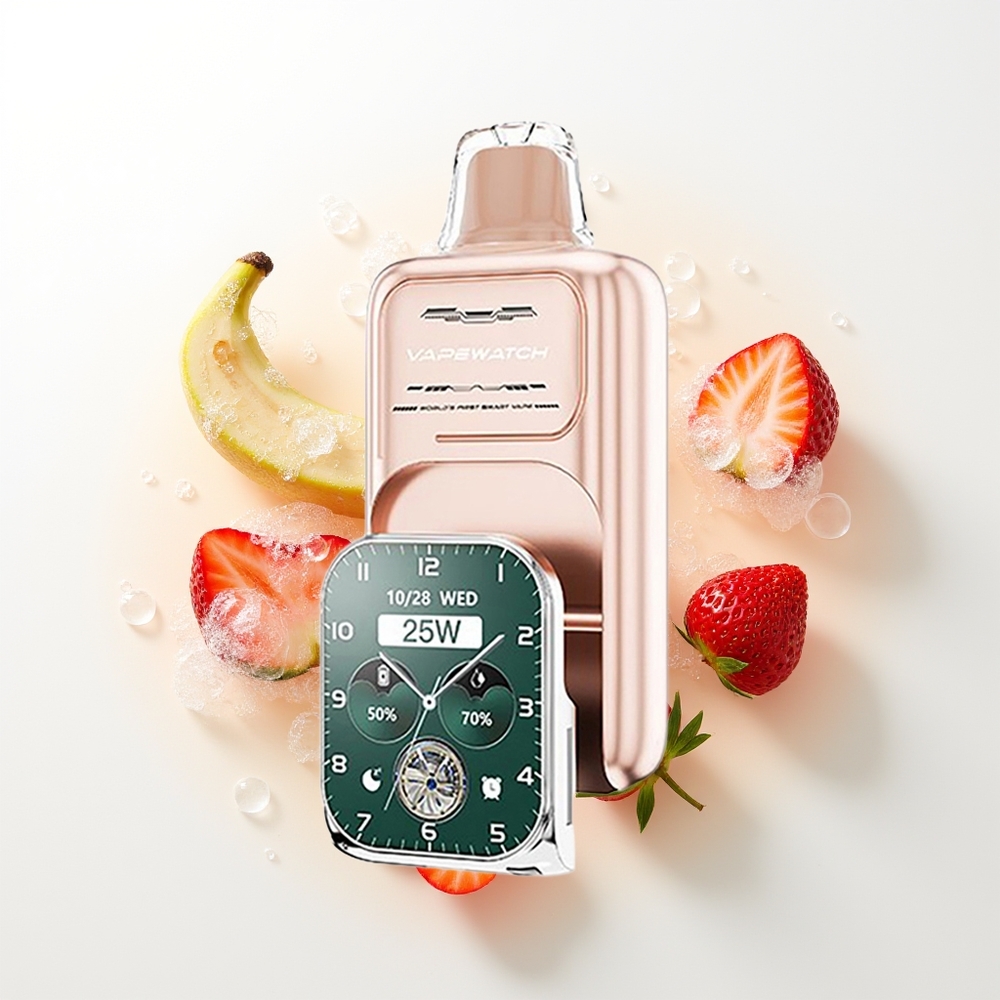 JNR VapeWatch 30000 Pūšu Vienreizējās Lietošanas Vape Zemeņu Banāns 1000mAh 19mL 5% Dual Mesh Coil Type-C