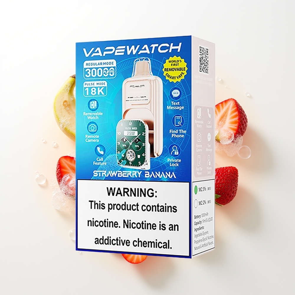 JNR VapeWatch 30000 Pūšu Vienreizējās Lietošanas Vape Zemeņu Banāns 1000mAh 19mL 5% Dual Mesh Coil Type-C