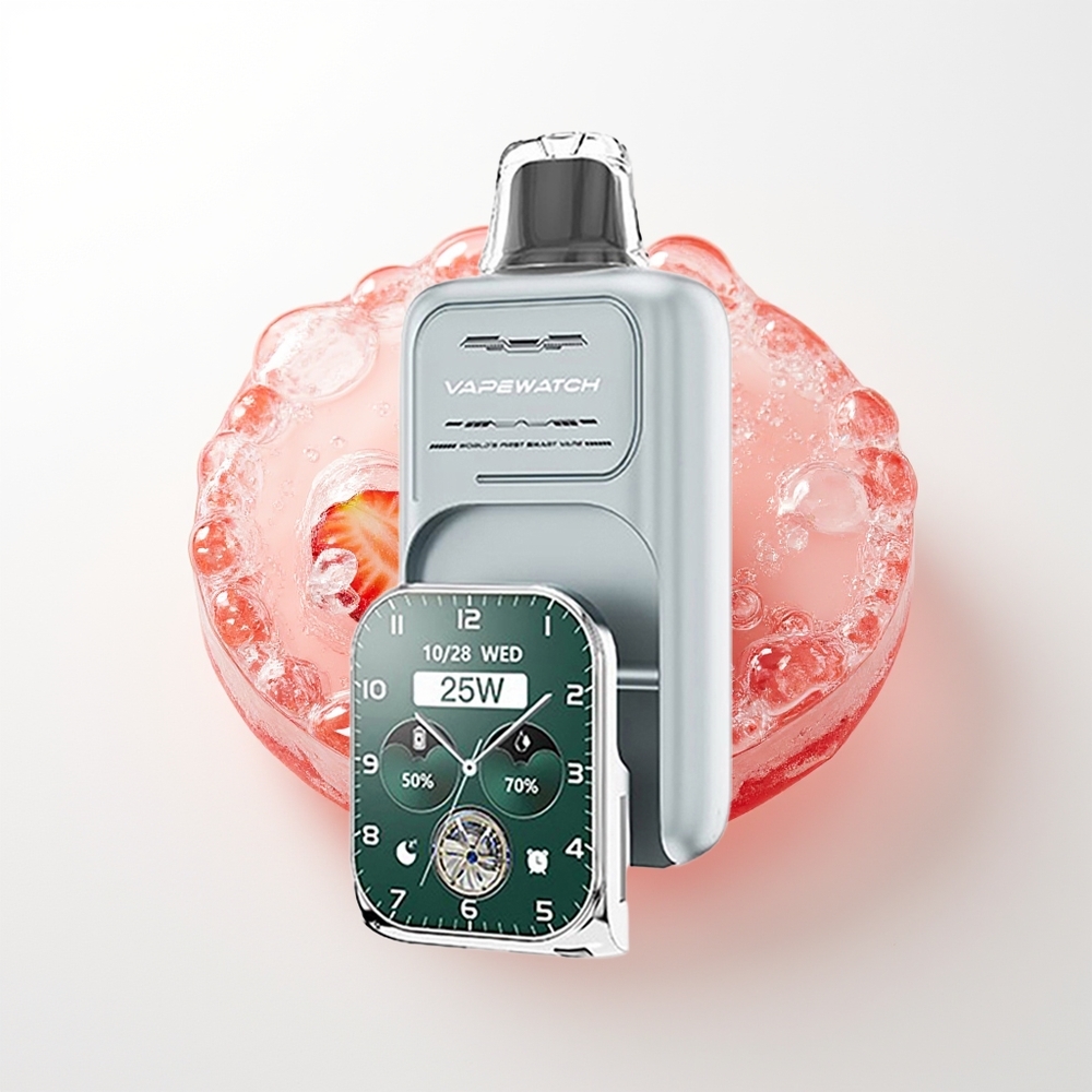 JNR VapeWatch 30000 Pūšu Vienreizējās Lietošanas Vape Zemeņu Ledus ar 1000mAh, 19mL, 5% Nikotīna, Dual Mesh Coil, Type-C Quick Charge
