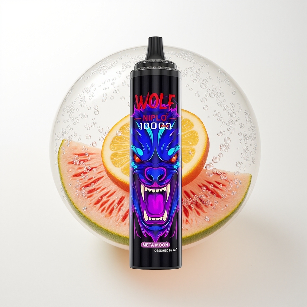 JNR Wolf Niplo 10000 Pūšu Meta Mēness Vienreizējās Lietošanas Vape ar 1.0 Ohm Mesh spole, 650mAh bateriju, 20ml e-šķidrumu, 0%, 2%, 5% nikotīna saturu un Type-C ātrās uzlādes interfeisu