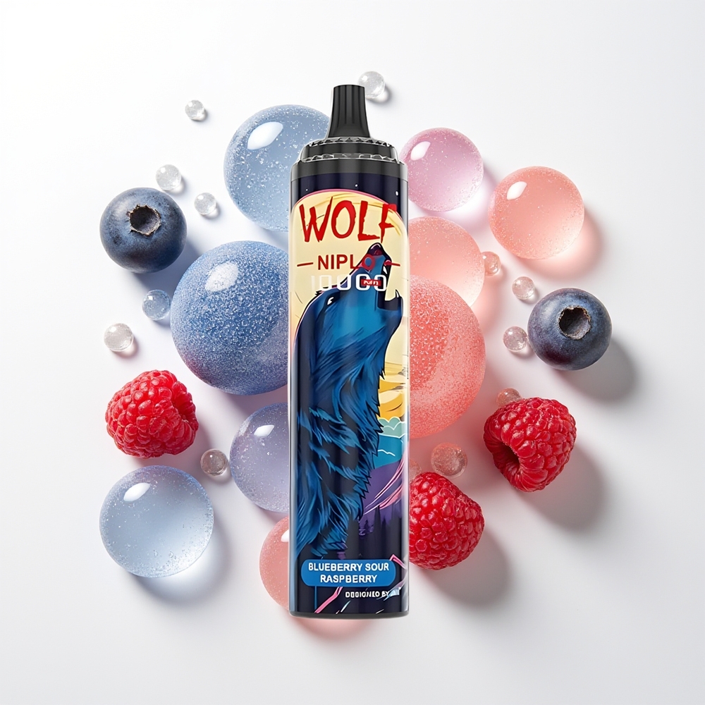 JNR Wolf Niplo 10000 Pūšu Zilā ērkšķoga Skābā Aveņu Vienreizējās Lietošanas Vape ar 1.0 Ohm Mesh Coil, 650mAh, 20ml, 0%/2%/5% Nikotīna, Type-C ātrās uzlādes