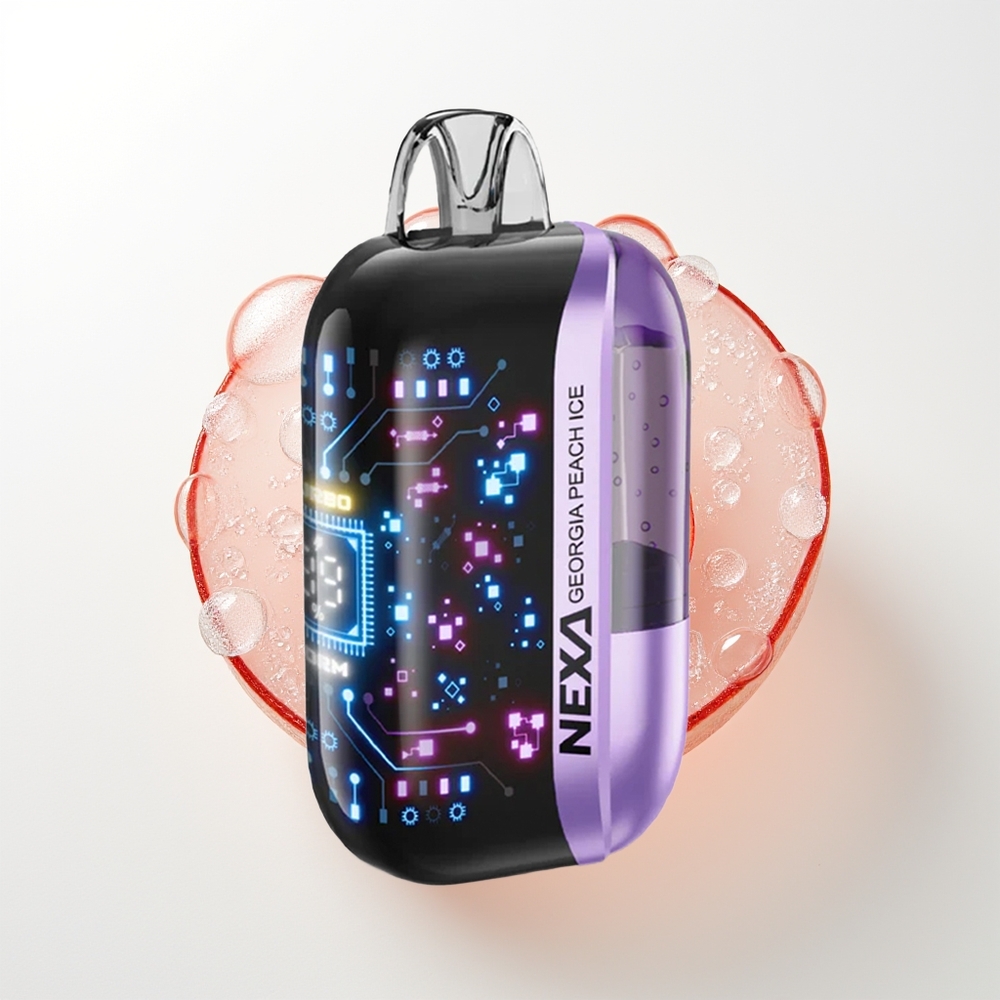 NEXA Ultra 50000 Pūšu Gruzijas Persiku Ledus Vienreizējās Lietošanas Vape ar 20ml Priekšpildījumu, 800mah Akumulatoru, 5% Nikotīna, 0.9ohm Dūnu Spoles, 3D Izliektu Displeju un Type-C Uzlādi
