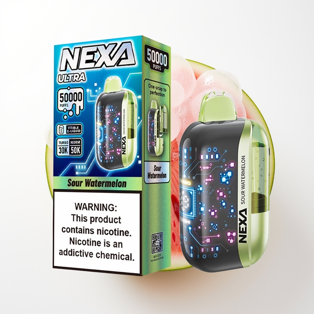NEXA Ultra 50000 Pūšu Sūrs Arbūzs Dispozitīvs Veips 20ml 800mah 5% Nikotīns 0.9ohm Dual Mesh 3D Ekrāns Type-C