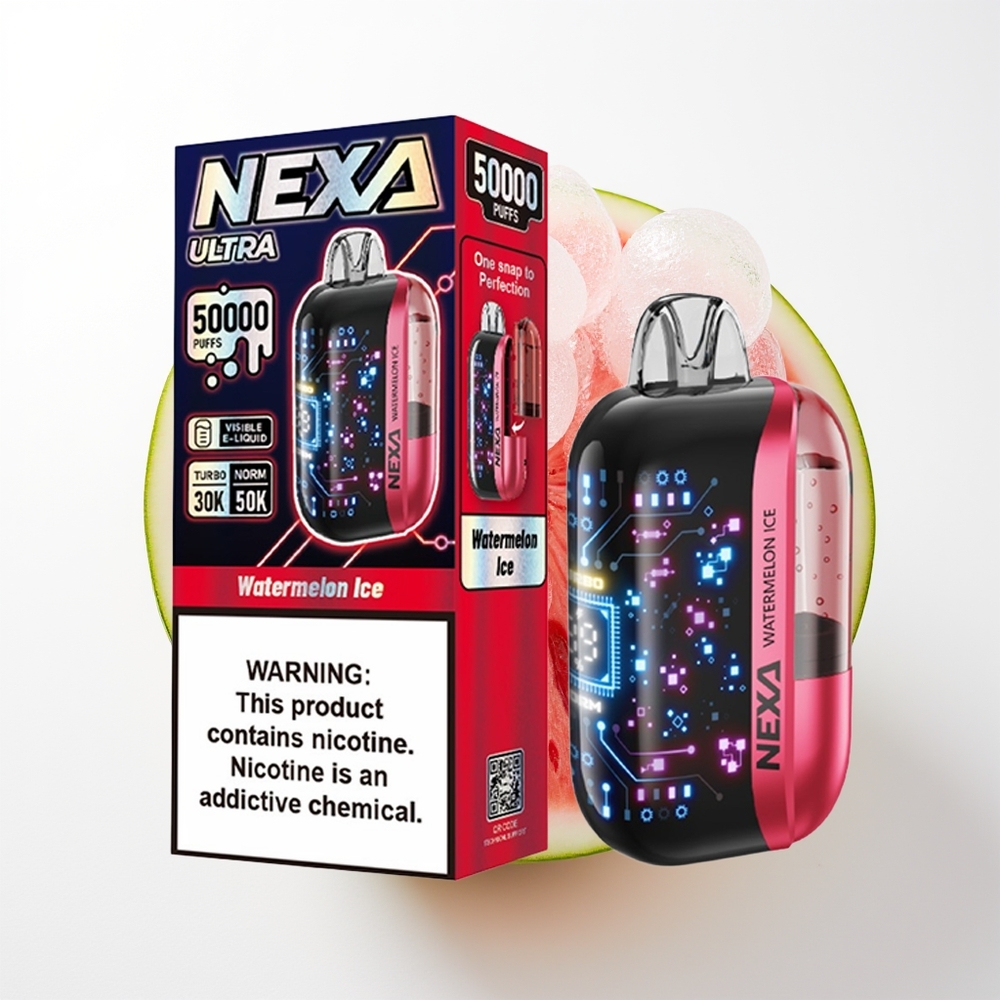 NEXA Ultra 50000 Pūšu Vienreizējās Lietošanas Vape Arbūzu Ledus ar 20ml Priekšpildījumu, 800mah Akumulatoru, 5% Nikotīna, 0.9ohm Dubultā Režģa Spoles, 3d Izliektu Displeju un Type-c Uzlādi