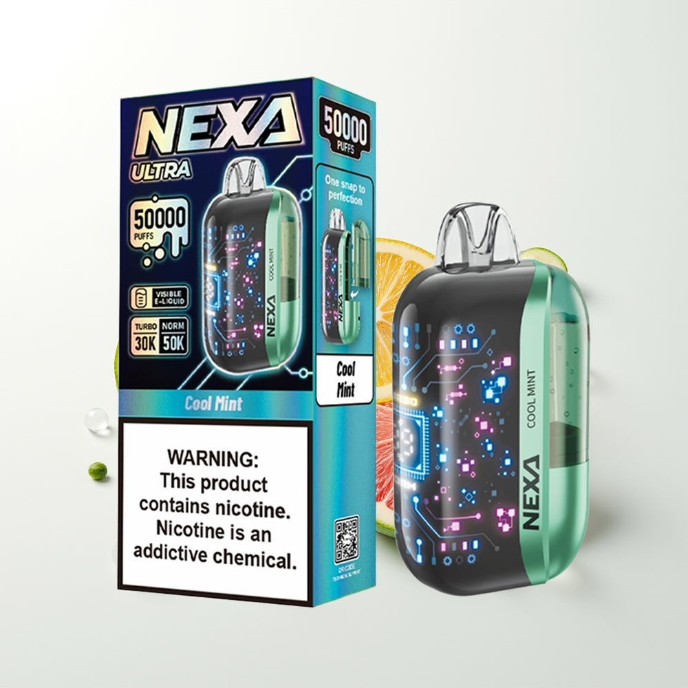 NEXA Ultra 50000 Pūšu Vienreizējās Lietošanas Vape Atdzistina Piparmētra 20ml 800mAh 5% Nikotīna 0.9ohm Dual Mesh 3D Izliektais Ekrāns Type-C Uzlāde