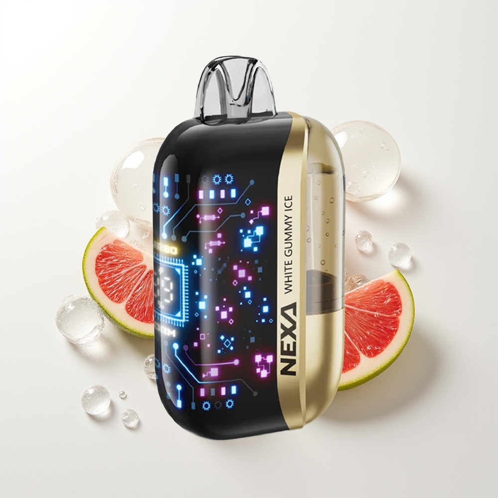 NEXA Ultra 50000 Pūšu Vienreizējās Lietošanas Vape Balta Gumiņu Ledus ar 20ml, 800mAh, 5% Nikotīna, 0.9ohm Dual Mesh Coils, 3D Izliekts Ekrāns, Type-C Uzlāde