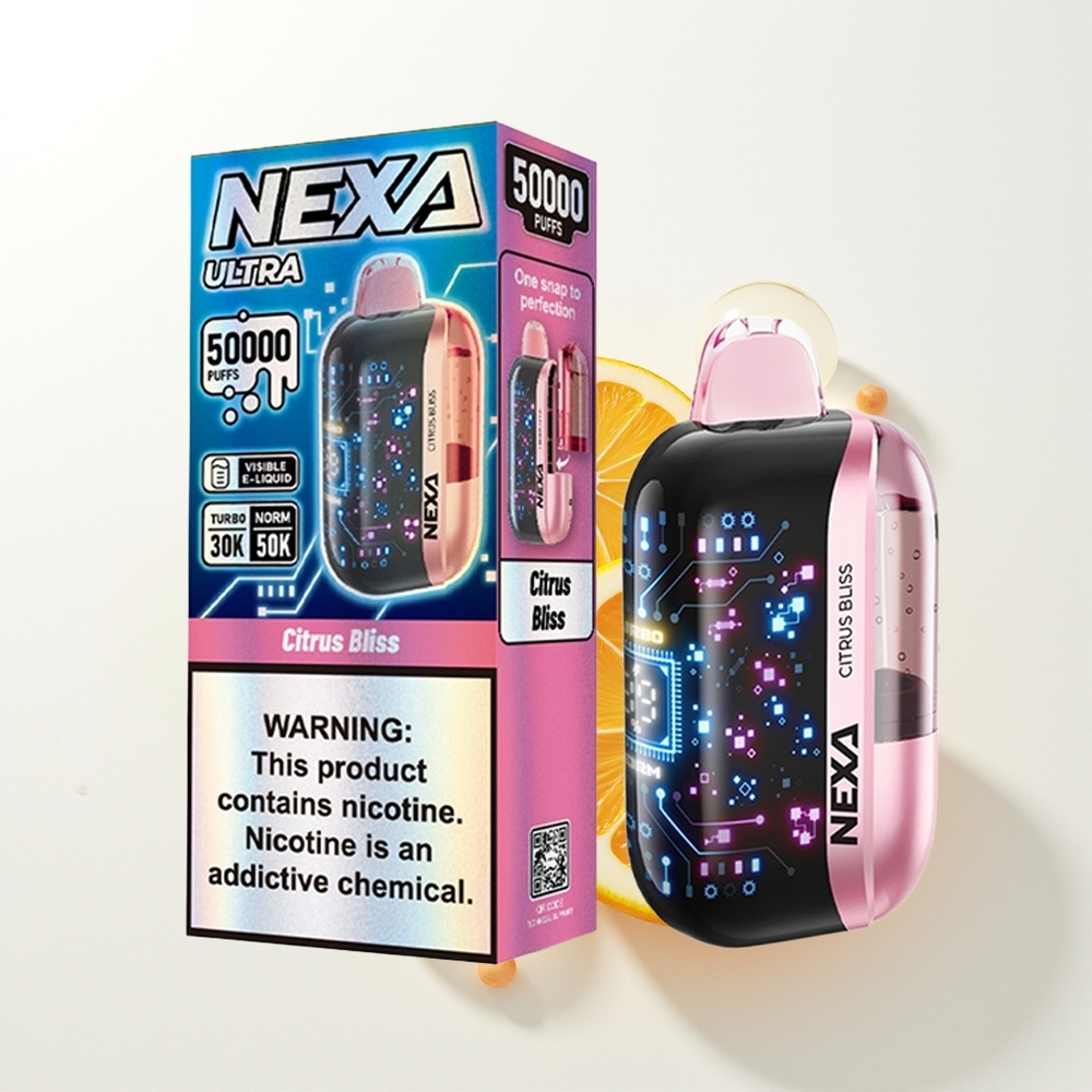 NEXA Ultra 50000 Pūšu Vienreizējās Lietošanas Vape Citrona Prieks 20ml 800mAh 5% Nikotīna 0.9ohm Dual Mesh Type-C Uzlāde