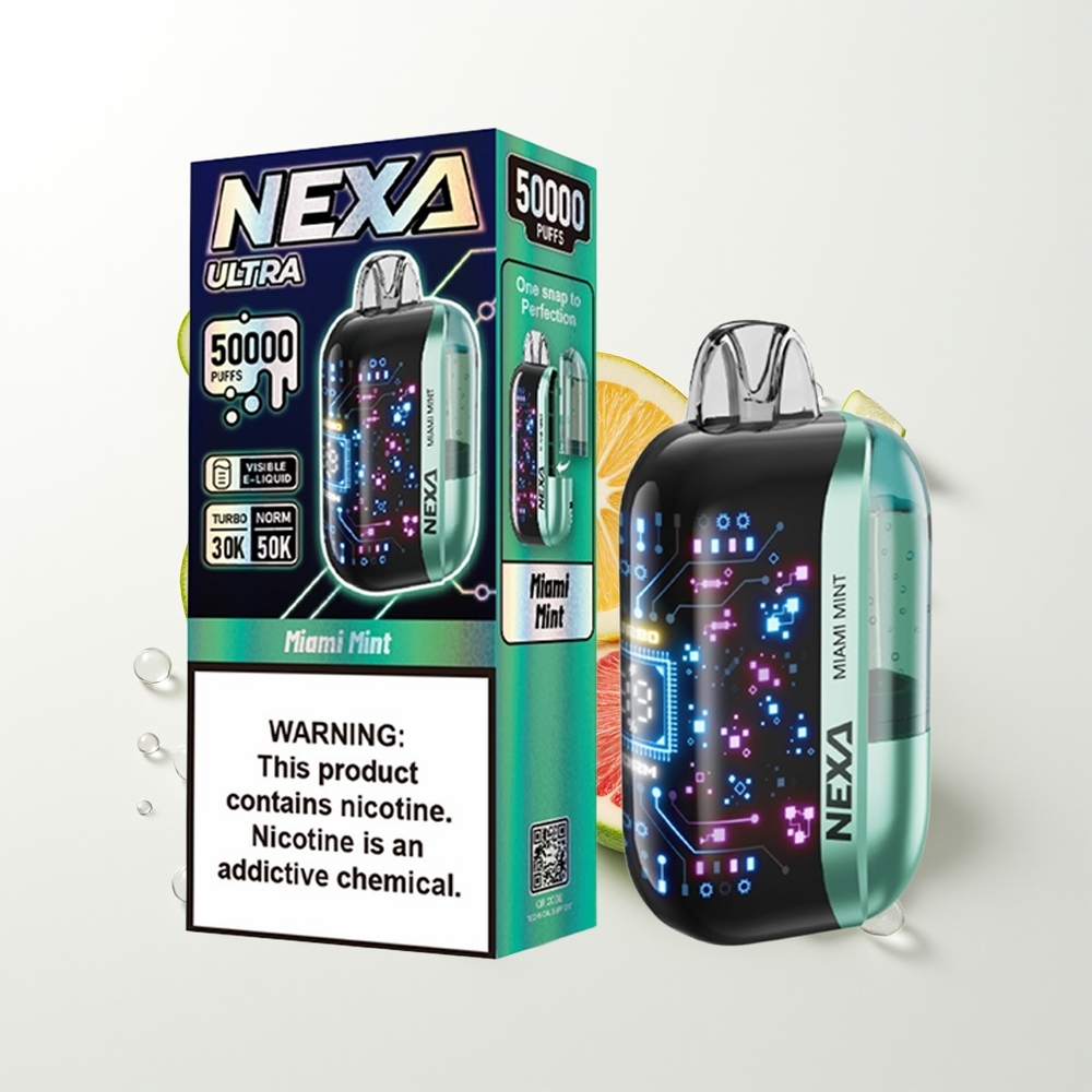NEXA Ultra 50000 Pūšu Vienreizējās Lietošanas Vape Maiami Mētra 20ml 800mAh 5% Nikotīna 0.9ohm Dual Mesh Ekrāns Type-C
