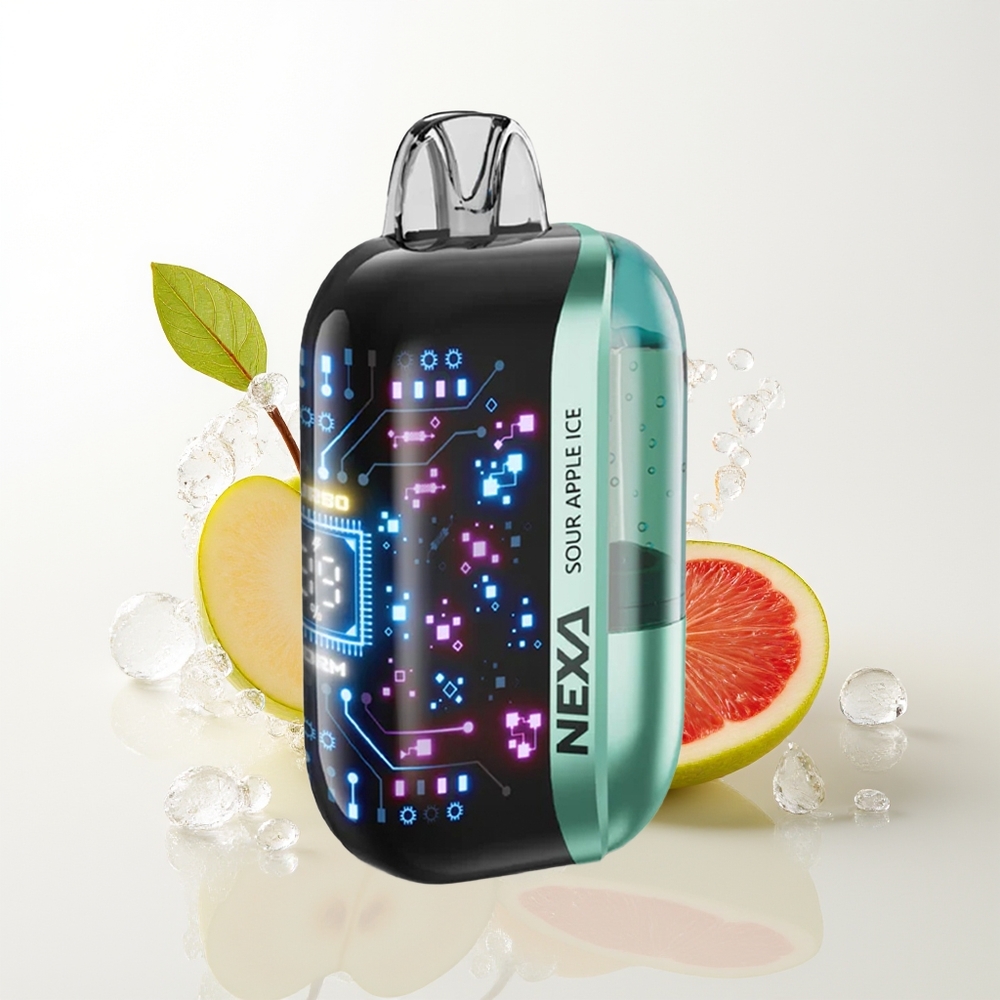 NEXA Ultra 50000 Pūšu Vienreizējās Lietošanas Vape Skābā Ābola Ledus ar 20ml, 800mAh, 5% Nikotīna, 0.9ohm Dual Mesh Coils, 3D Ieliekts Displejs, Type-C Uzlāde