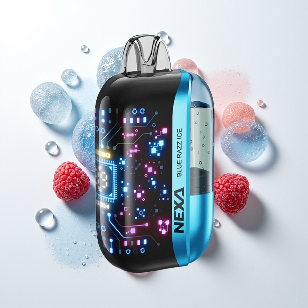 NEXA Ultra 50000 Pūšu Vienreizējās Lietošanas Vape Zilā Aveņu Ledus ar 20ml, 800mAh, 5% Nikotīna, 0.9ohm Dual Mesh Coils, 3D Izliekts Ekrāns, Type-C Uzlāde