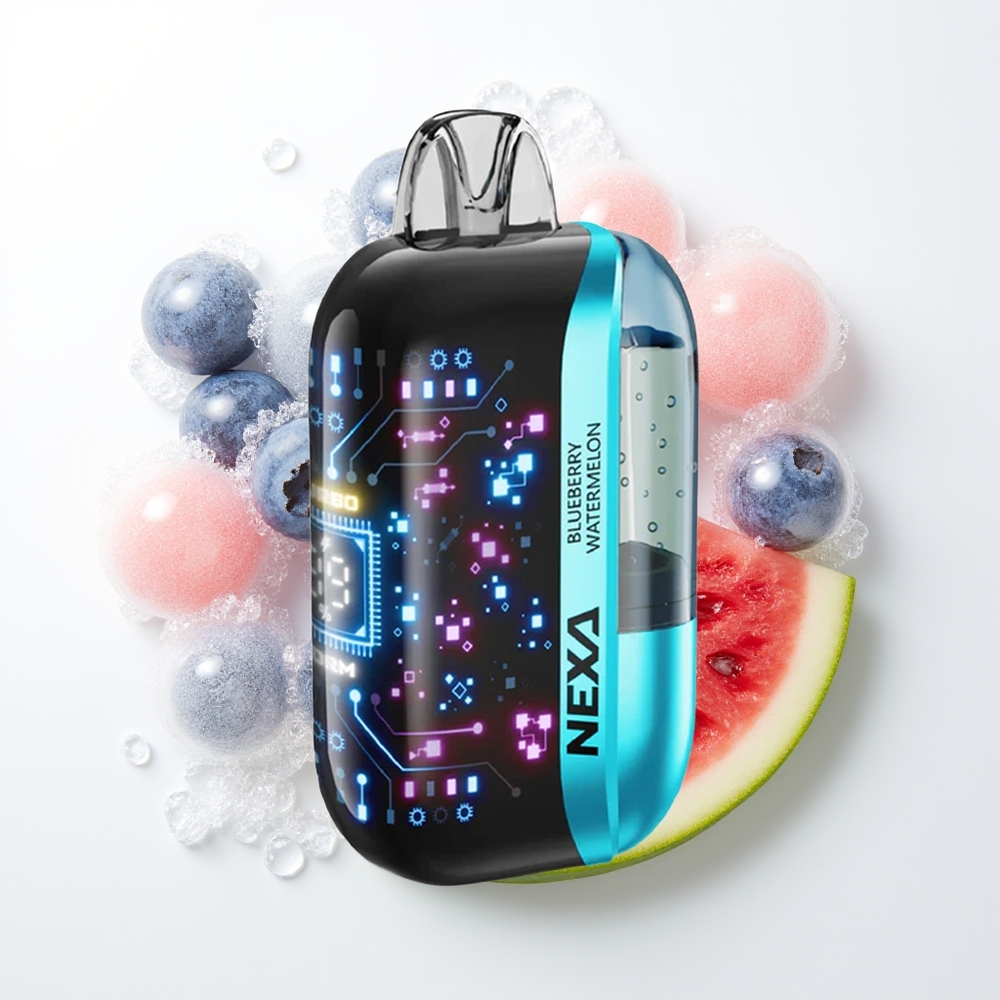 NEXA Ultra 50000 Pūšu Vienreizējās Lietošanas Vape Zilenes Arbūzs ar 20ml Iepriekš Piepildīts, 800mAh Akumulators, 5% Nikotīna, 0.9ohm Dual Mesh Spoles, 3d Izliekts Displejs, Type-c Uzlāde