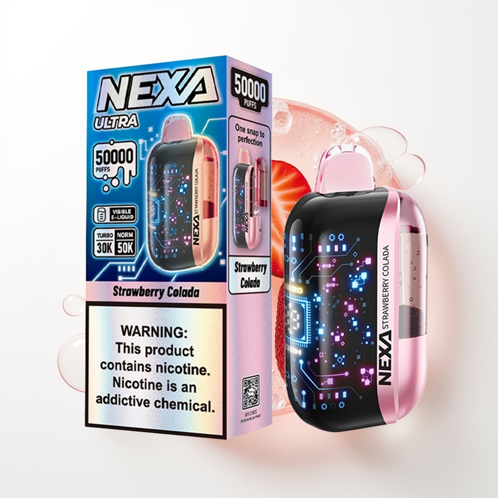 NEXA Ultra 50000 Pūšu Zemeņu Kolāda 20ml 800mAh 5% Nikotīna 0.9ohm Dual Mesh 3D Ieliekts Ekrāns Type-C Uzlāde