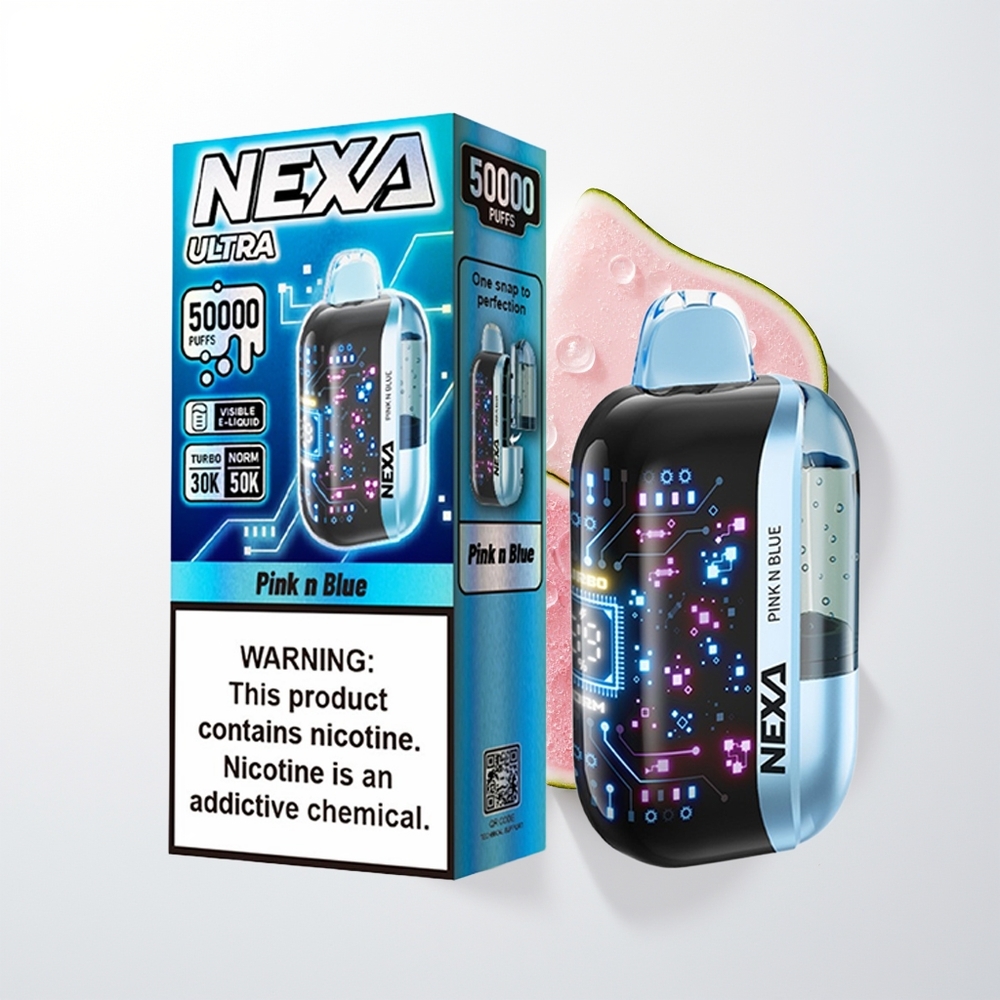 NEXA Ultra 50000 Puffu Dispozablais Veips Rozā un Zila 20ml 800mAh 5% Nikotīna 0.9ohm Dual Mesh 3D Ekrāns Type-C