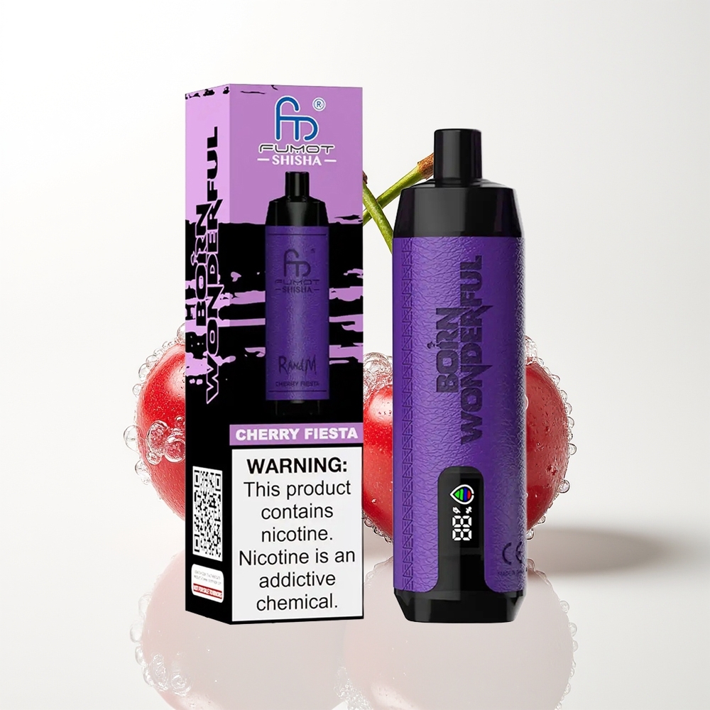 RandM Fumot Shisha 10000 Iekšpūšu Dispečers Vīrs 18ml LED 850mAh 0.6ohm Type-C 0.5% Nikotīns Ķiršu Fiesta