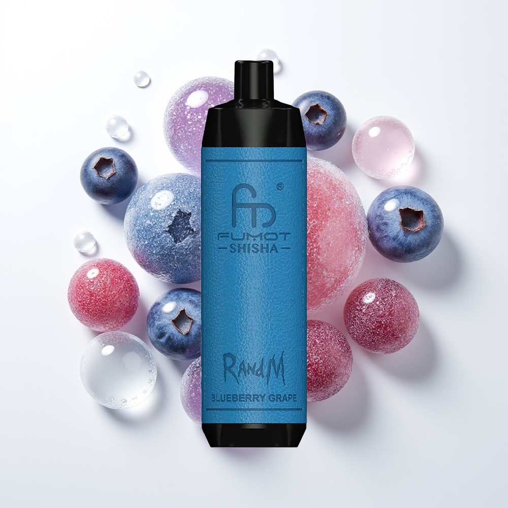 RandM Fumot Shisha 10000 Puffs Blueberry Vīnogu Vienreizējās Lietošanas Vape ar LED Indikatoru, 18ml e-šķidruma, 850 mAh Akumulatoru, 0.6ohm Mesh Spoli un Type-C Portu, 0.5% Nikotīna Saturs
