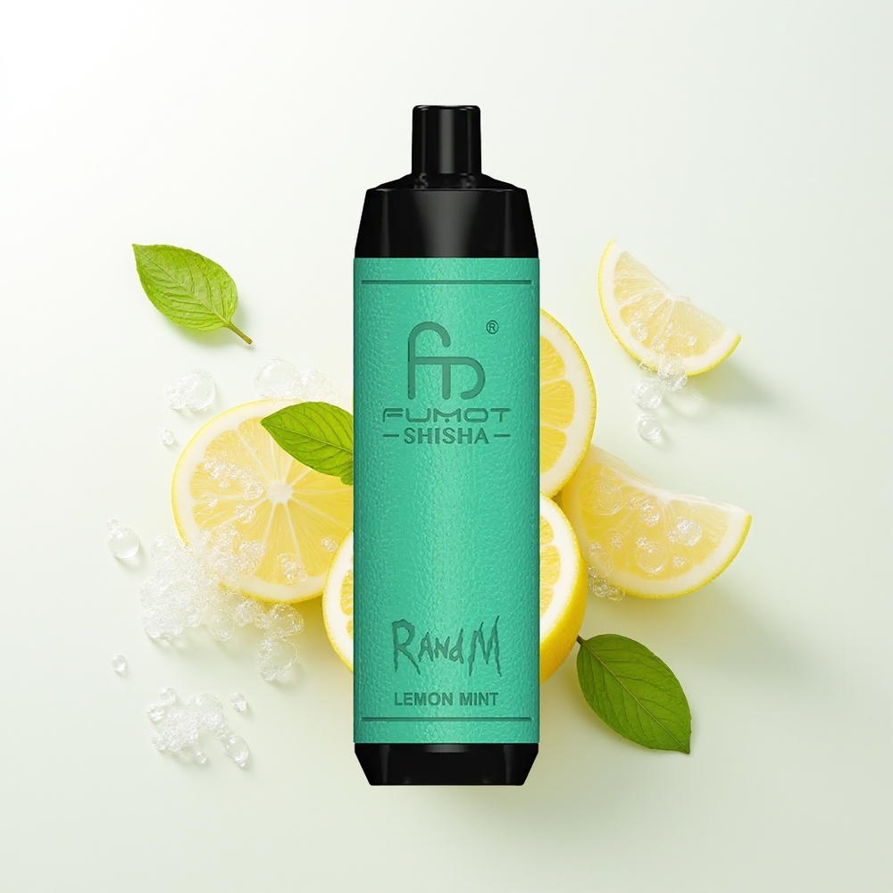 RandM Fumot Shisha 10000 Puffs Citrons Mētra Vienreizējās Lietošanas Vape ar LED Indikatoru, 18ml e-šķidruma, 850 mAh Akumulatoru, 0.6ohm Mesh Spoli, Type-C Port un 0.5% Nikotīna Satura
