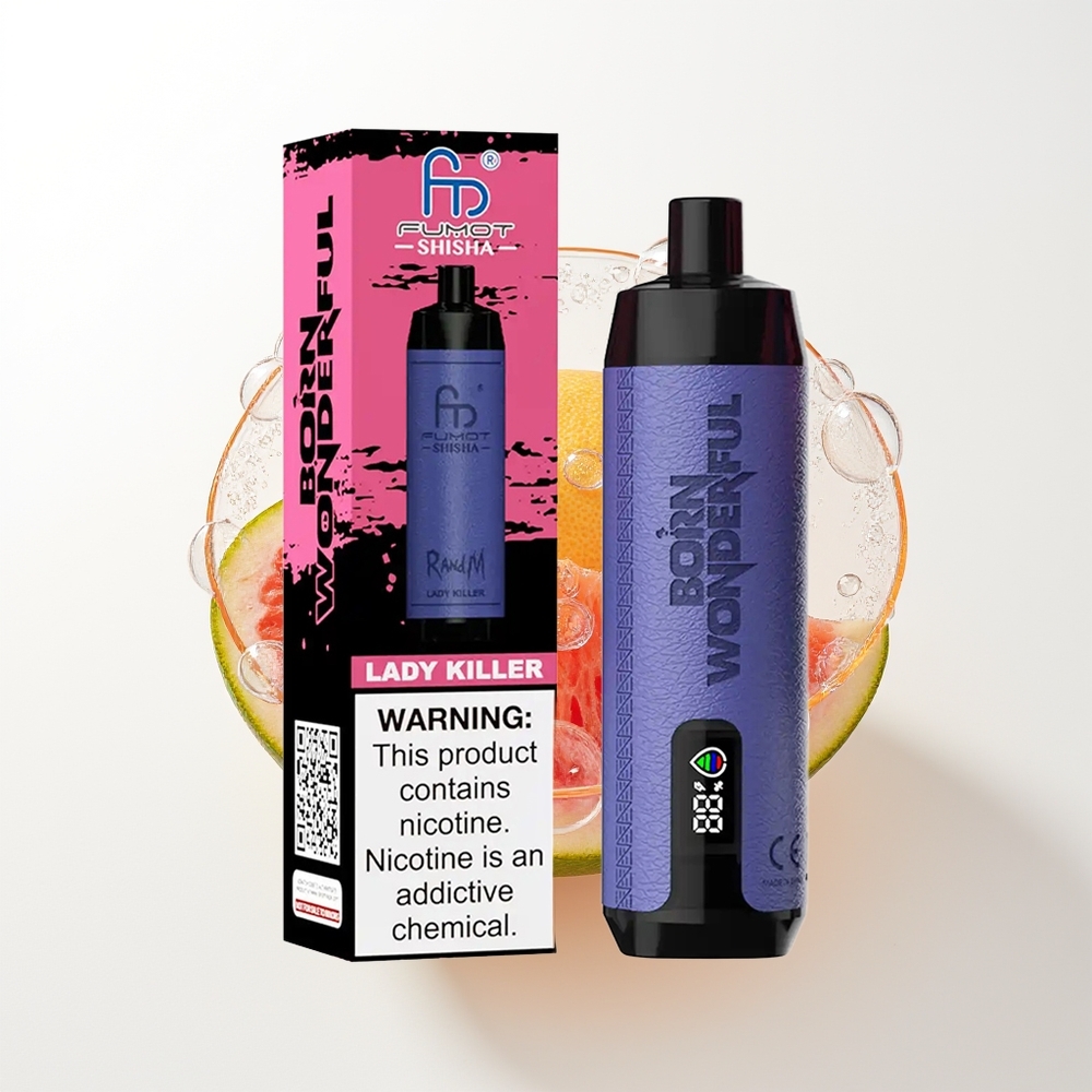 RandM Fumot Shisha 10000 Puffs LED Indikators 18ml e-šķidrums 850mAh Akumulators 0.6ohm Sietspole Type-C Ports 0.5% Nikotīna Lady Killer