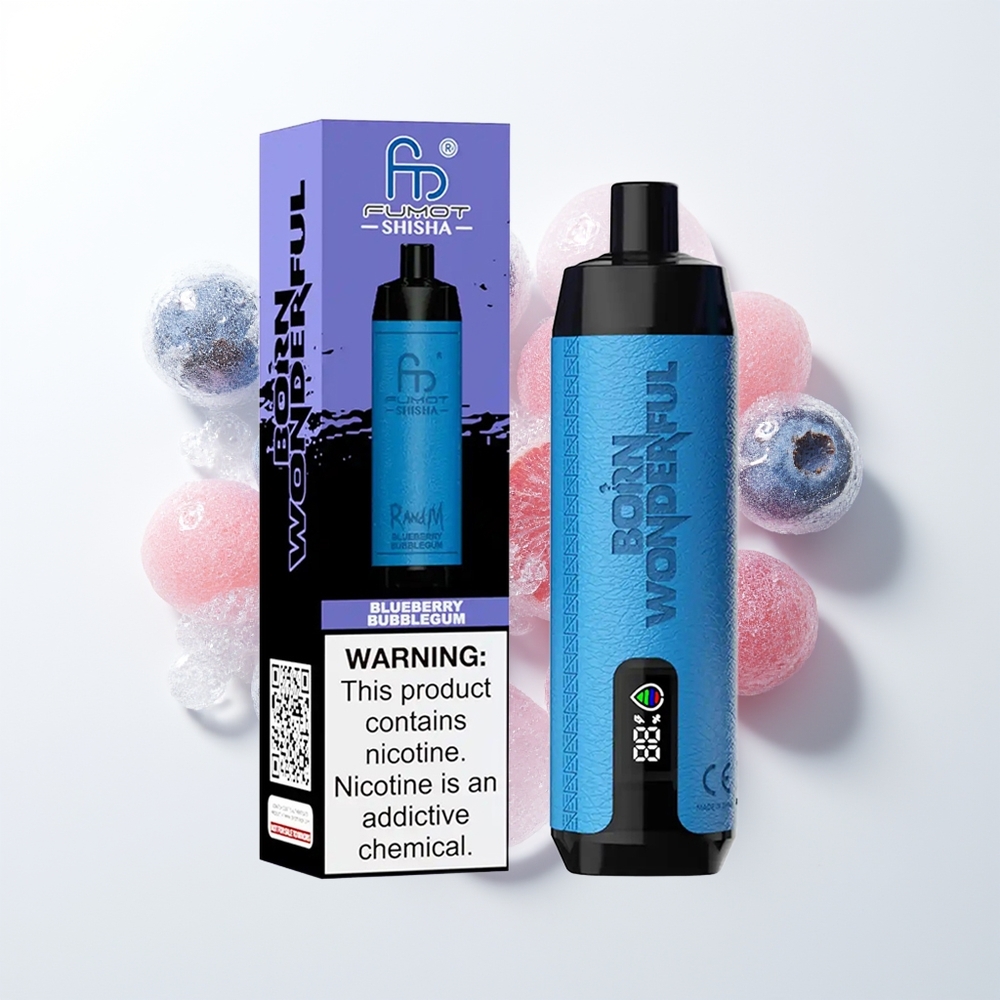 RandM Fumot Shisha 10000 Puffs Mēleņu Košļājamo Gumiņu Zilā Melle Vienreizējās Lietošanas Vape ar LED Indikatoru, 18ml e-šķidruma, 850 mAh Akumulatoru, 0.6ohm Mesh Spoli, Type-C Portu un 0.5% Nikotīna