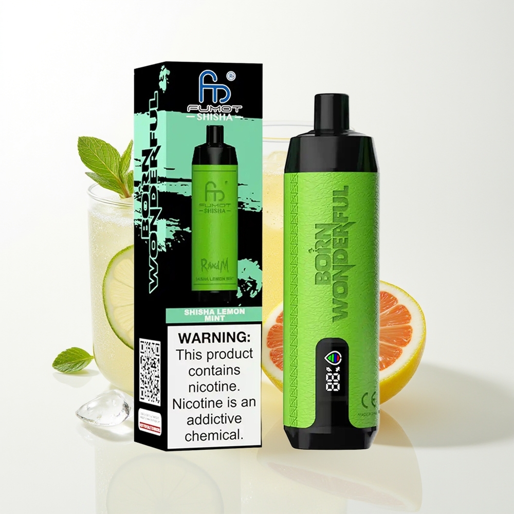 RandM Fumot Shisha 10000 Puffs Vienreizējās Lietošanas Vape Citrons Mētra ar LED Indikatoru, 18ml e-šķidruma, 850mAh Batteriju, 0.6ohm Mesh Tinumu, Type-C Portu, 0.5% Nikotīna Satura