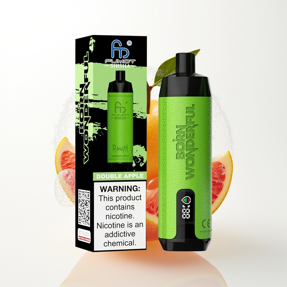 RandM Fumot Shisha 10000 Puffs Vienreizējās Lietošanas Vape Divu ābolu (Double Apple) LED Indikators 18ml e-šķidrums 850mAh Akumulators 0.6ohm Sietspole Type-C Ports 0.5% Nikotīna saturs
