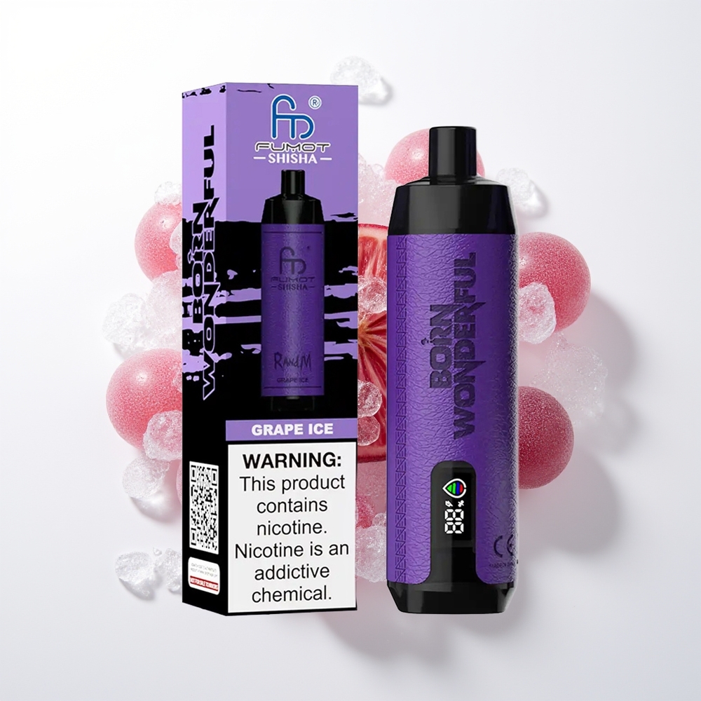 RandM Fumot Shisha 10000 Puffs Vienreizējās Lietošanas Vape Vīnogu Ledus ar LED Indikatoru, 18ml e-šķidruma, 850 mAh Akumulatoru, 0.6ohm Sietspoles un Type-C Portu, 0.5% Nikotīna Saturs