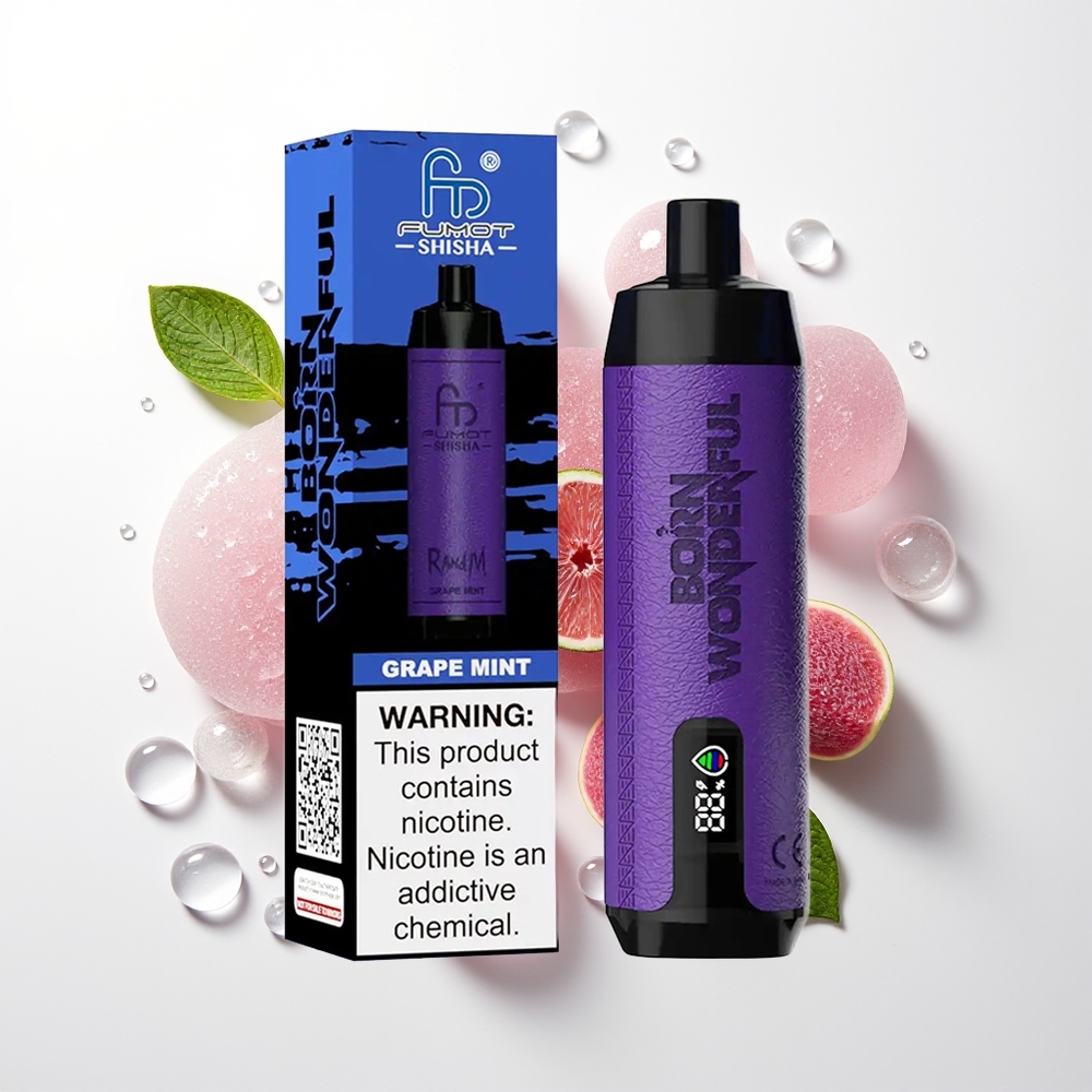 RandM Fumot Shisha 10000 Puffs Vienreizējās Lietošanas Vape Vīnogu Mētra ar LED Indikatoru, 18ml, 850 mAh, 0.6ohm, Type-C, 0.5% Nikotīna