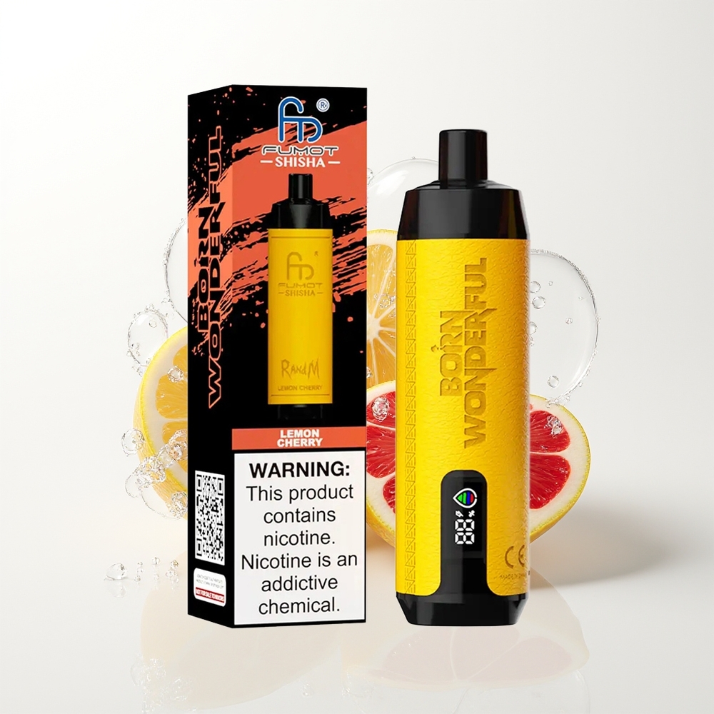 RandM Fumot Shisha 10000 Puffu Vienreizējās Lietošanas Vape Citrons Ķirsis (LED, 18ml, 850mAh, 0.6ohm, Type-C, 0.5% Nikotīns)