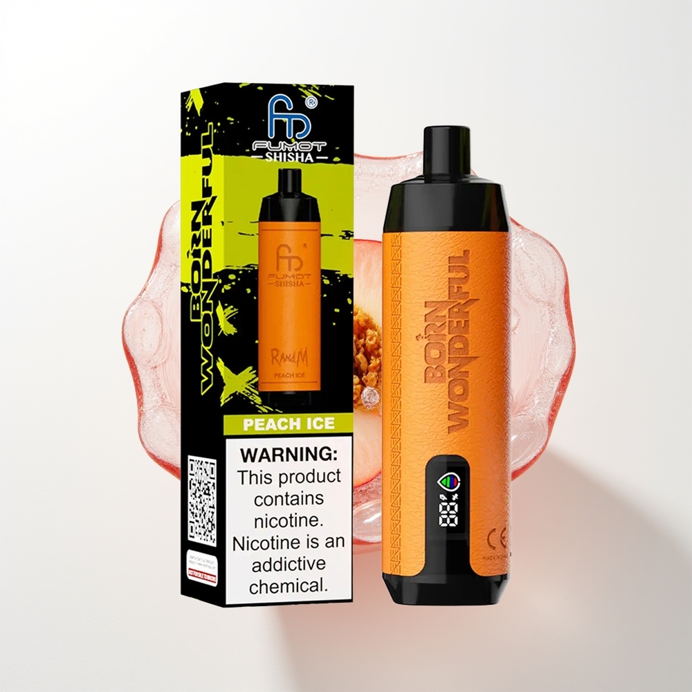 RandM Fumot Shisha 10000 Puffu Vienreizējās Lietošanas Vape Persiku Ledus + LED Indikators, 18ml, 850mAh, 0.6ohm, Type-C, 0.5% Nikotīna