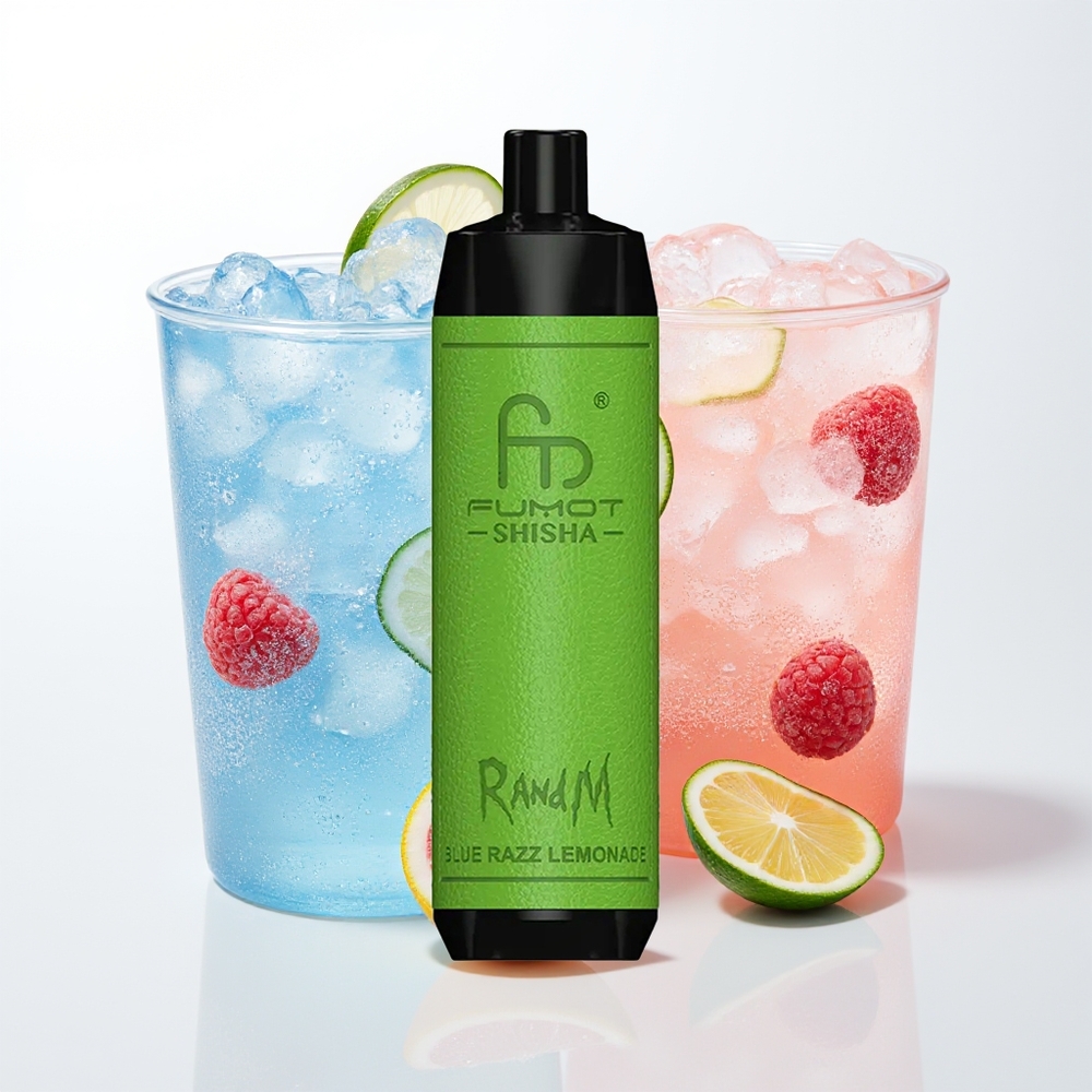 RandM Fumot Shisha 10000 Puffu Vienreizējās Lietošanas Vape Zilā Aveņu Limonāde ar LED Indikatoru, 18ml, 850 mAh, 0.6ohm, Type-C