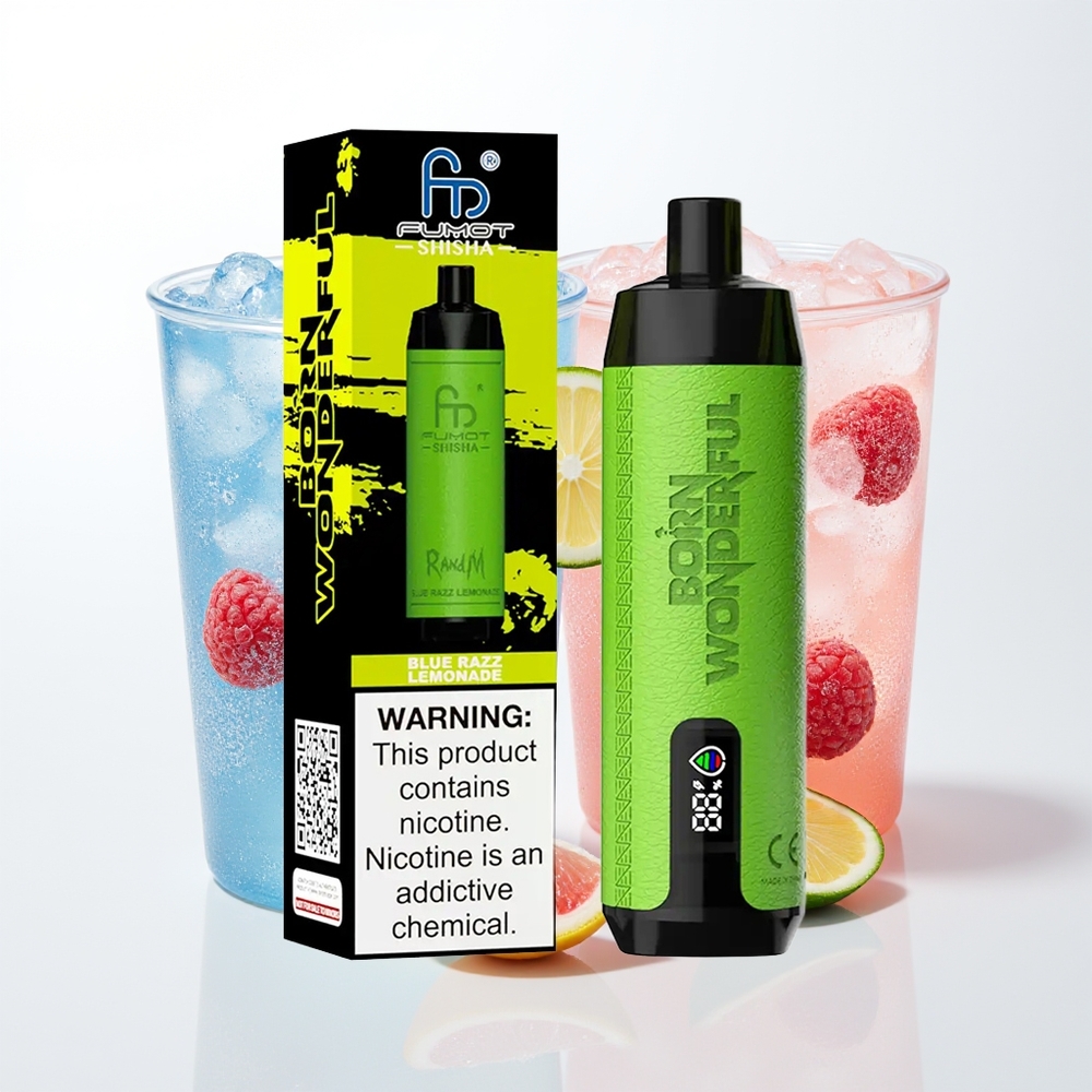 RandM Fumot Shisha 10000 Puffu Vienreizējās Lietošanas Vape Zilā Aveņu Limonāde ar LED Indikatoru, 18ml, 850 mAh, 0.6ohm, Type-C