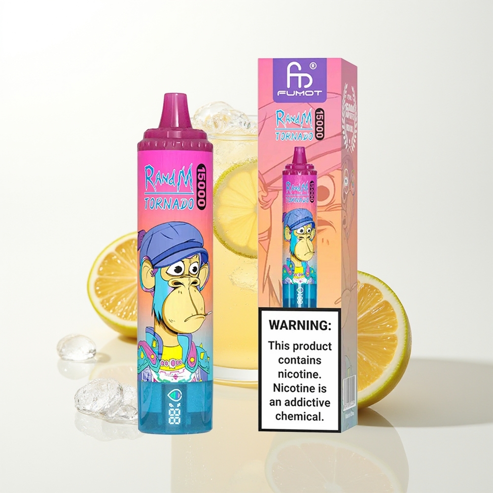 RandM Fumot Tornado 15000 Pūšanas Citronādes Vienreizējās Lietošanas Vape ar 25ml šķidruma, 850mAh bateriju, 0.9 Ohm Mesh tinumu, Type-C uzlādi un LCD ekrānu