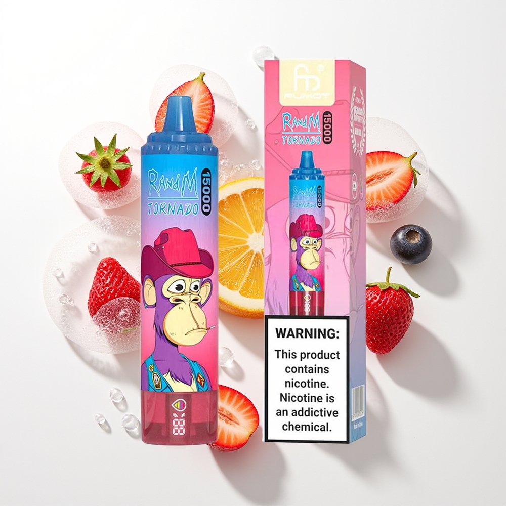 RandM Fumot Tornado 15000 Pūšanas Jauktu Ogļu Vienreizējās Lietošanas Vape ar 25ml šķidruma, 850mAh bateriju, 0.9 Ohm Mesh tinumu, Type-C uzlādi un LCD ekrānu