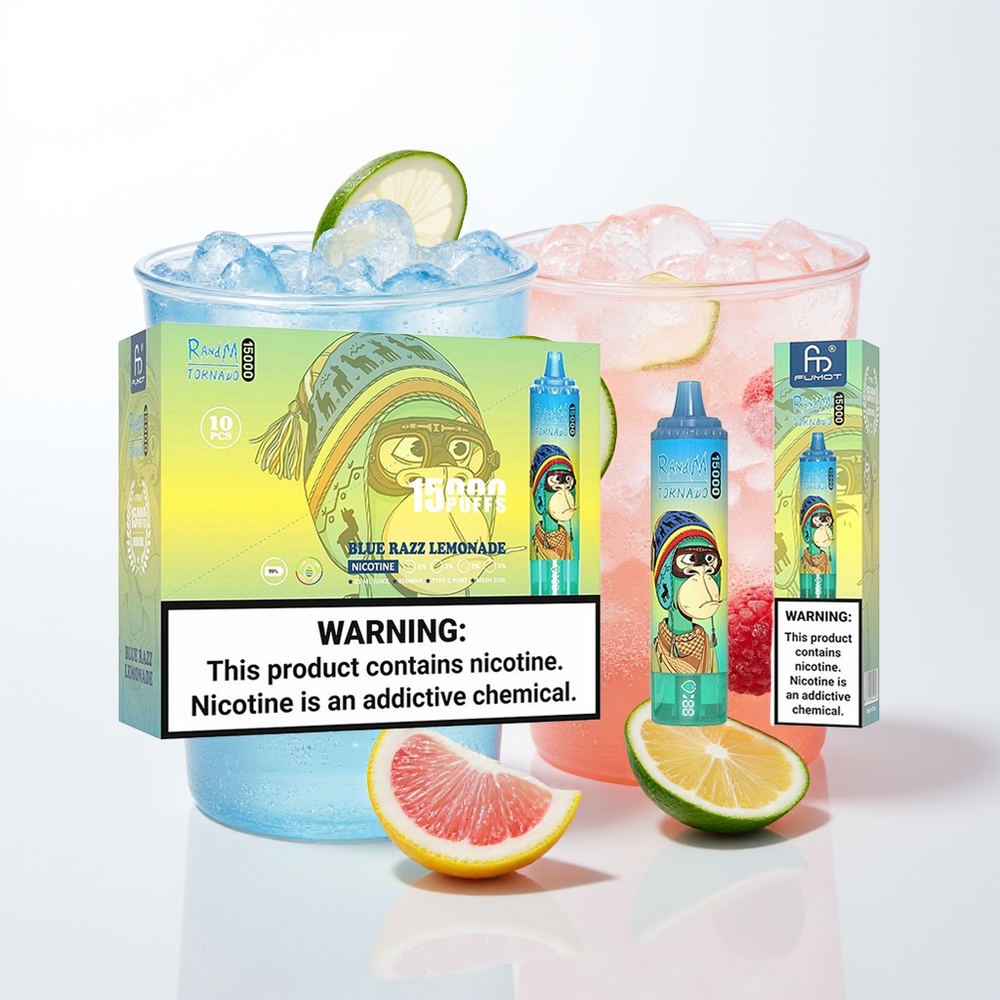 RandM Fumot Tornado 15000 Pūšanas Zilā Aveņu Limonāde 25ml 850mAh 0.9Ω Mesh Type-C LCD