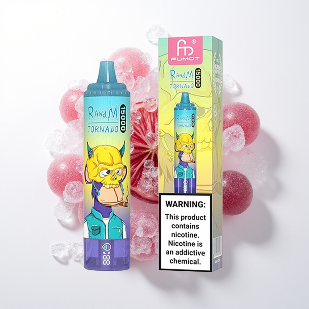 RandM Fumot Tornado 15000 Pūšas Vīnogu Ledus Vienreizējās Lietošanas Vape ar 25ml e-šķidruma, 850mAh bateriju, 0.9 Ohm Mesh Coil, Type-C uzlādi un LCD ekrānu