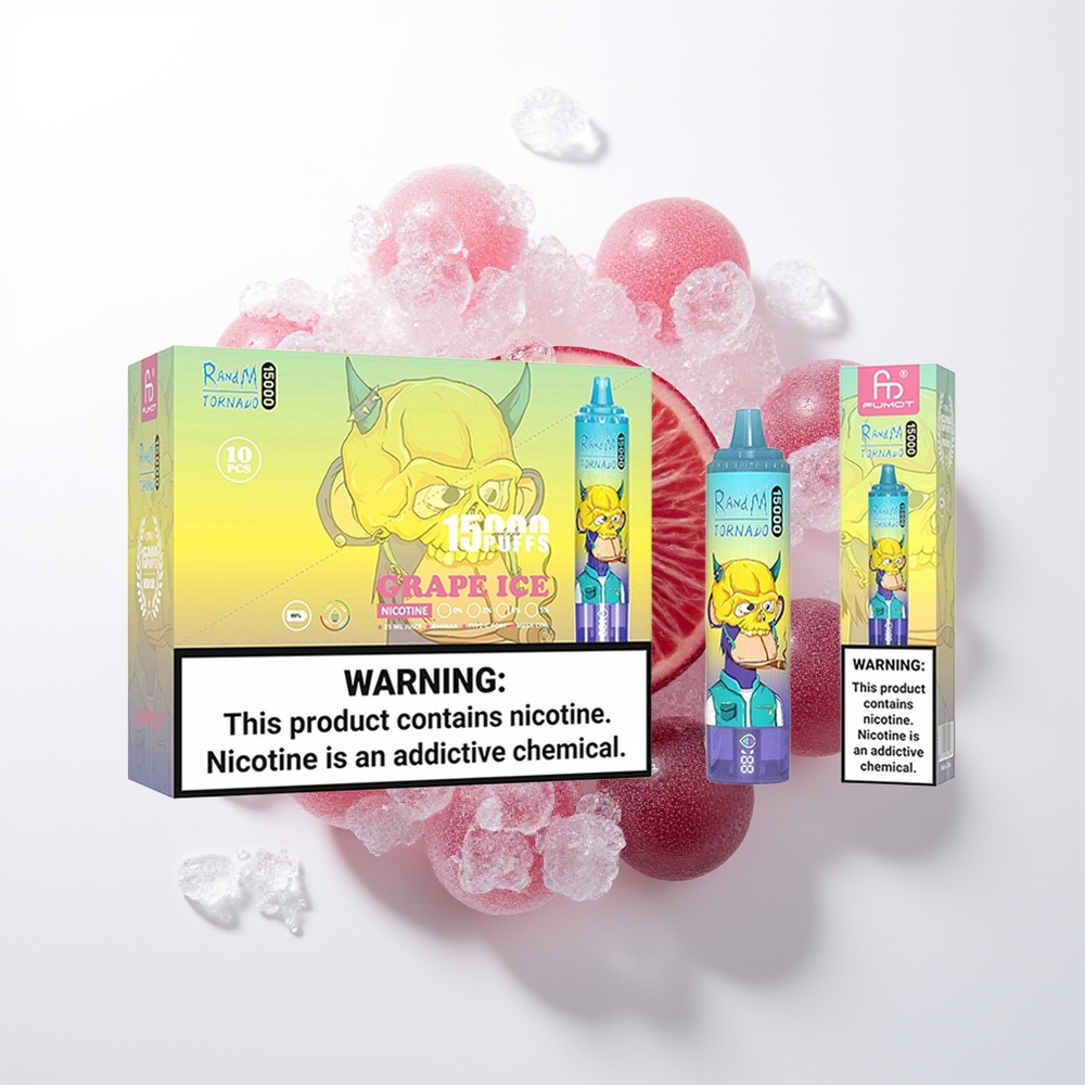 RandM Fumot Tornado 15000 Pūšas Vīnogu Ledus Vienreizējās Lietošanas Vape ar 25ml e-šķidruma, 850mAh bateriju, 0.9 Ohm Mesh Coil, Type-C uzlādi un LCD ekrānu