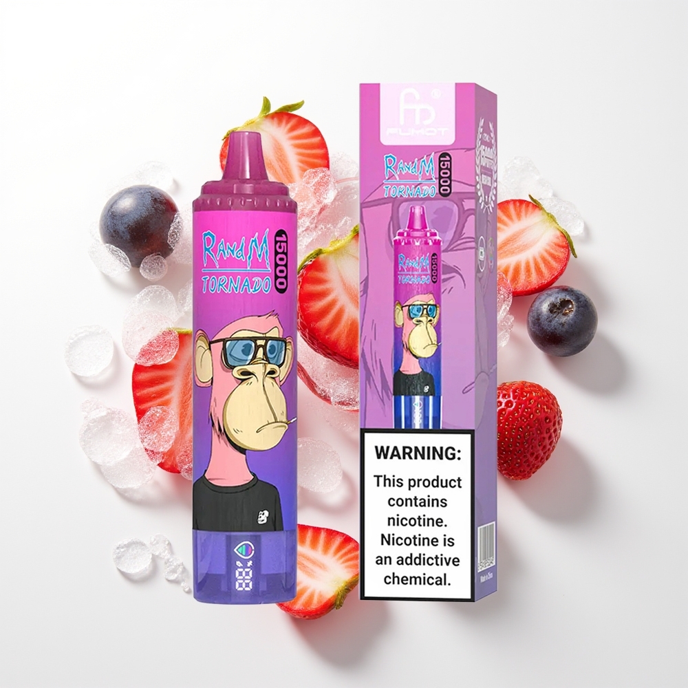 RandM Fumot Tornado 15000 Pūšķi Zemeņu Vīnogu Vienreizējās Lietošanas Vape LCD 25ml 850mAh Type-C