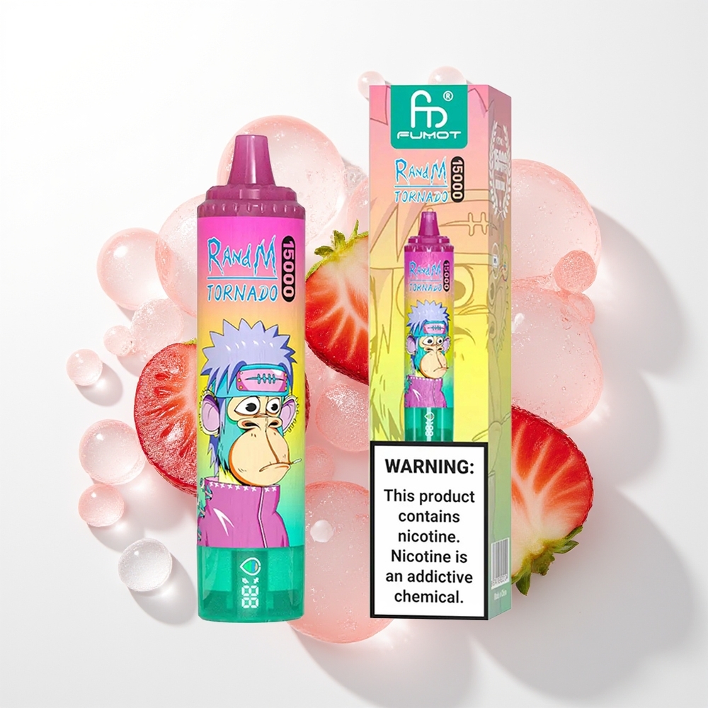 RandM Fumot Tornado 15000 Pūši Zemenu Ledus LCD Mesh 25ml 850mAh Type-C