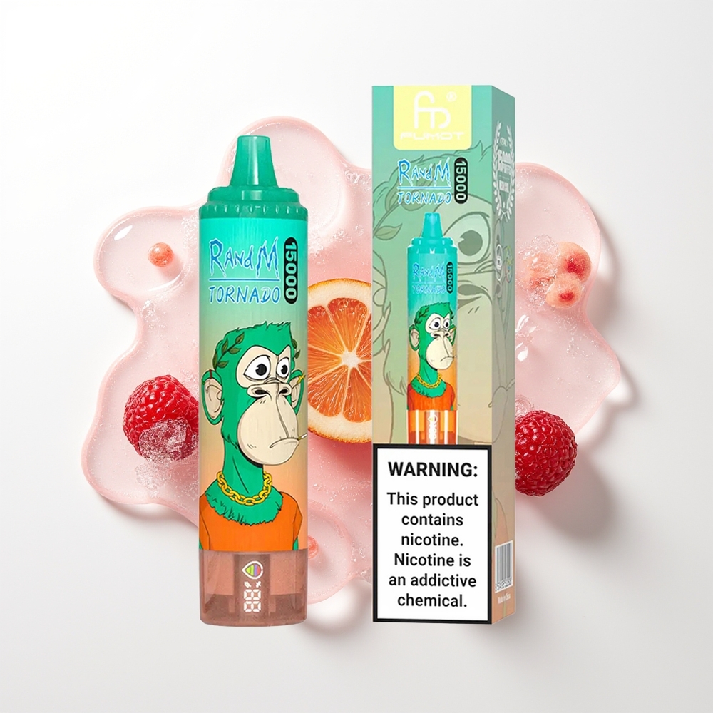 RandM Fumot Tornado 15000 Pūšu Triple Ogāžu Vienreizējās Lietošanas Vape ar 25ml šķidruma, 850mAh bateriju, 0.9 Ohm Mesh tinumu, USB Type-C un LCD ekrānu