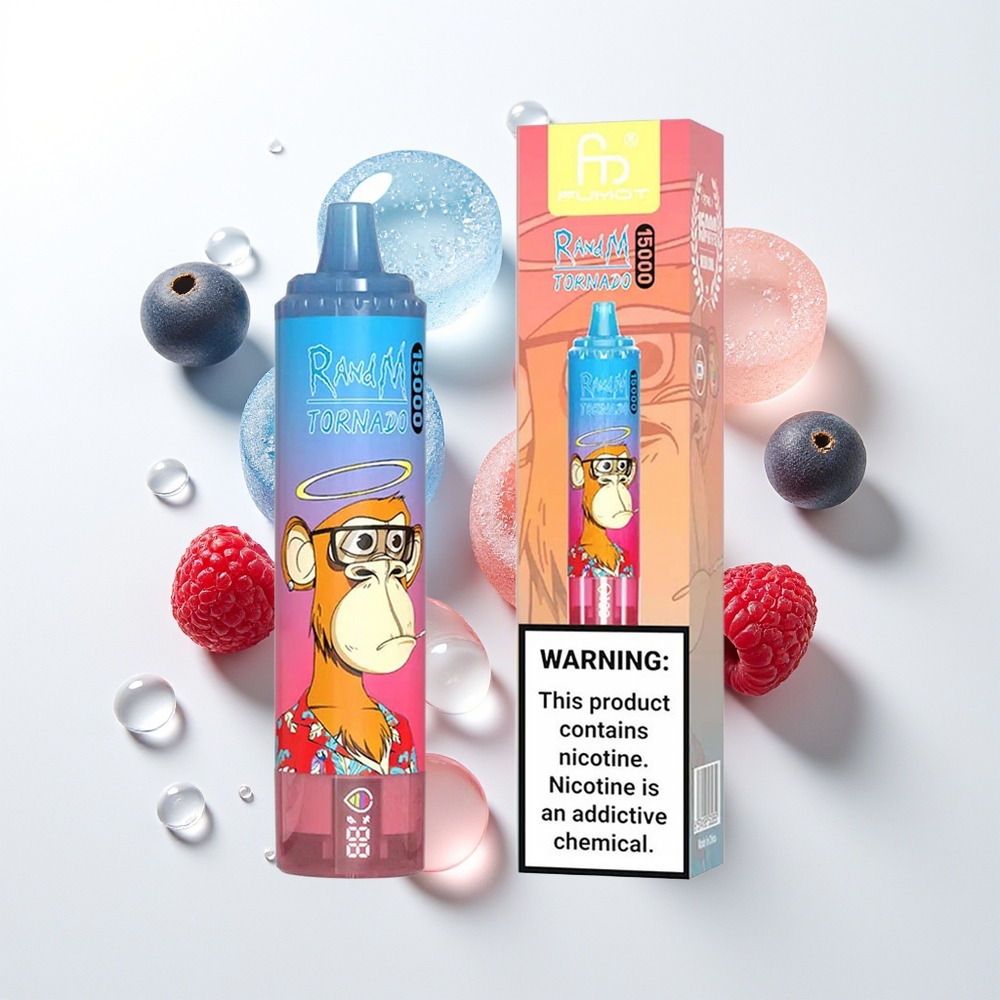 RandM Fumot Tornado 15000 Pūšu Zilā Aveņu-Ķiršu Vienreizējās Lietošanas Vape LCD Type-C 25ml 850mAh 0.9Ω