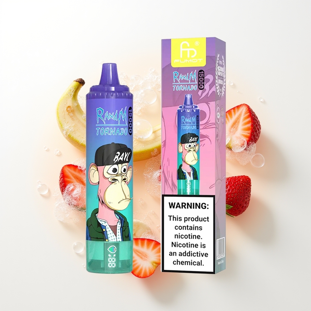 RandM Fumot Tornado 15000 Puffs Vienreizējās Lietošanas Vape Zemeņu Banānu 25ml 850mAh Mesh LCD Type-C