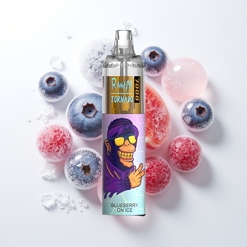 RandM Fumot Tornado 7000 Iesūkšanas Vienreizējās Lietošanas Vape Zemenes Ledūdenī ar 14 ML E-šķidrumu, 850 MAH Bateriju, Miega Spoli, Type-C Portu, RGB Gaismu, 0%,2%,3%,5% Nikotīnu un Gaisa Regulēšanu