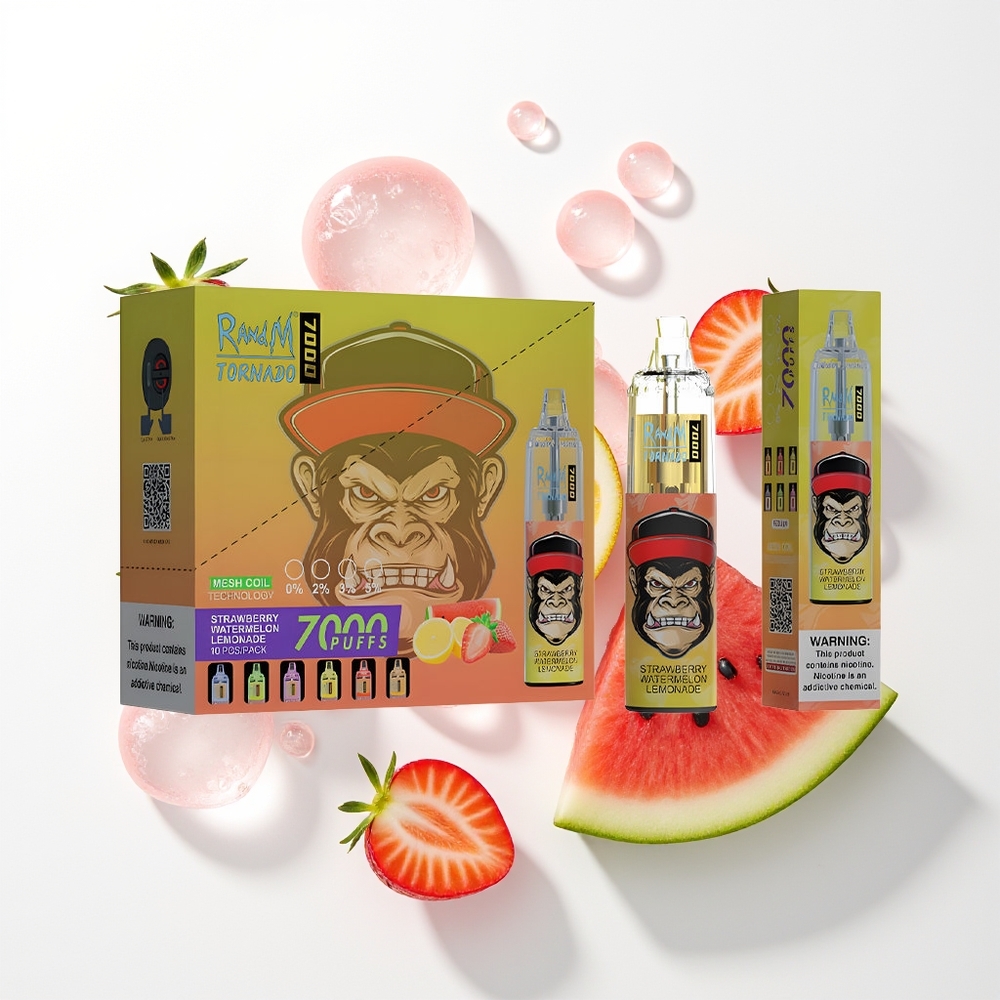 RandM Fumot Tornado 7000 Pūfi Zemeņu Arbūzu Limonāde 14ML 850MAH Mēsliņš Type-C RGB Gaisma Gaisa-Regulējams