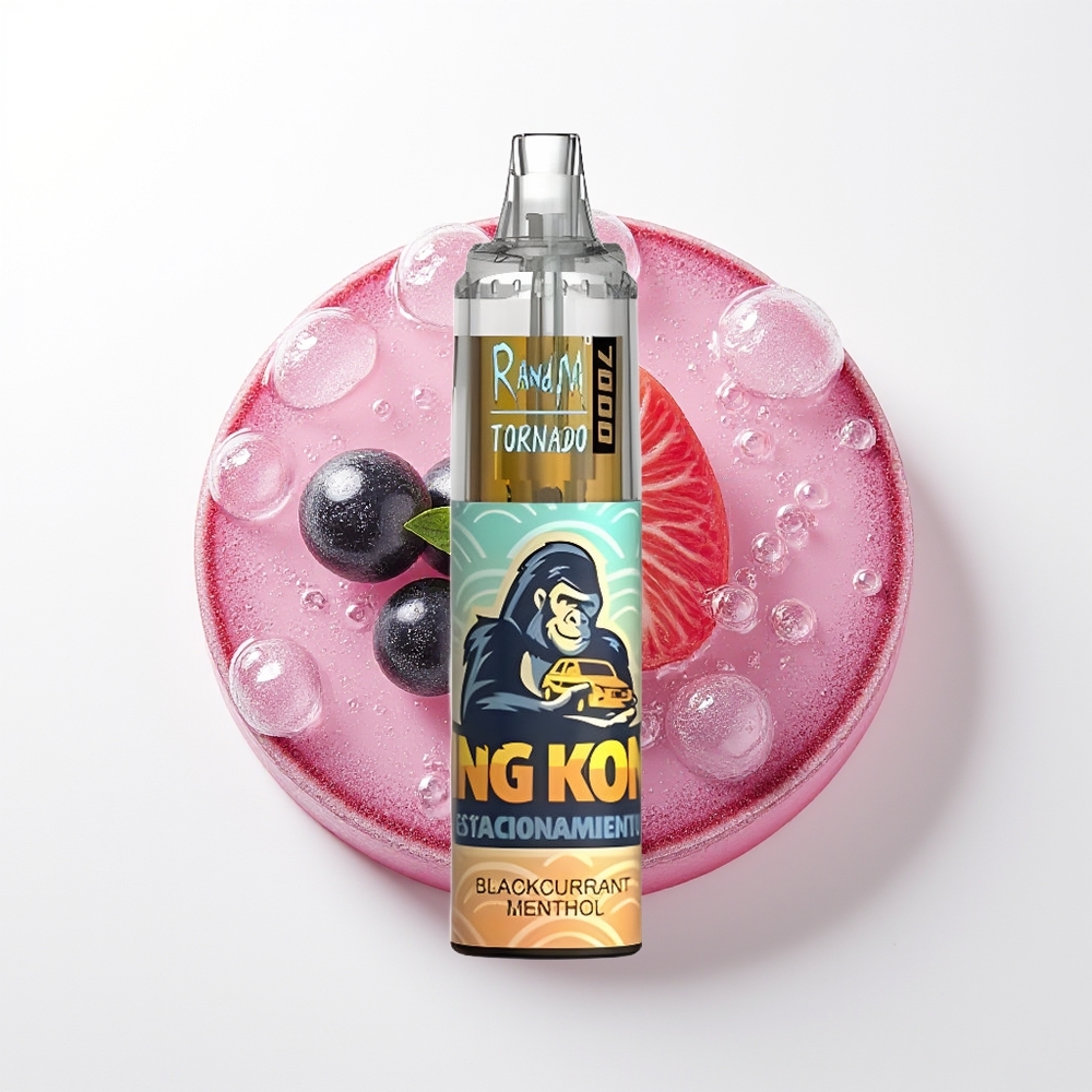 RandM Fumot Tornado 7000 Pūšu Melnā Ribes Mentola Vienreizējās Lietošanas Vape ar 14 ML E-šķidruma, 850 MAH Akumulatoru, Sieta Spoli, Type-C Portu, RGB Gaismu un Gaisa Plūsmas Regulēšanu